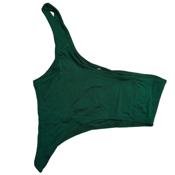 Naked Wardrobe Kelly Green Smooth Side Asymmetrical Crop Top NW-T2619 XS New - Picture 2 of 4